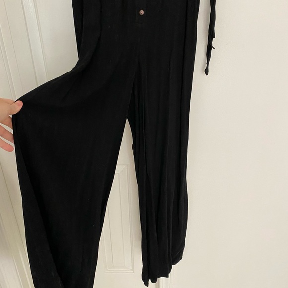 Low cut button down black lucca couture jumpsuit with tie details small - Picture 6 of 7